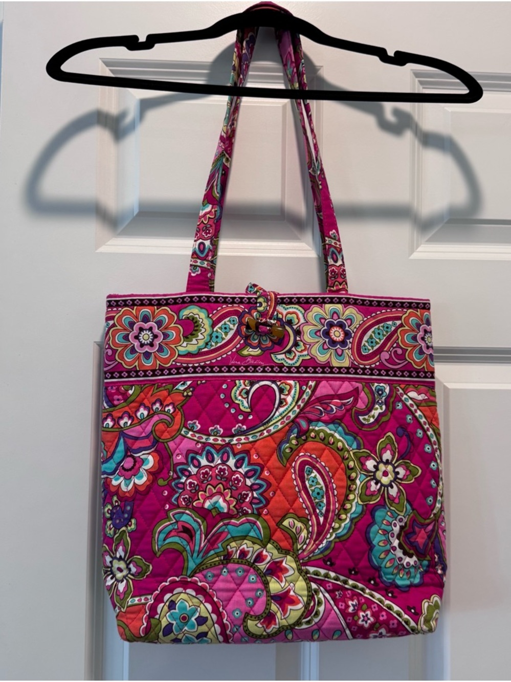 Vera Bradley Bright Pink Floral Cotton Quilted Ladies Tote Bag Purse - Picture 1 of 8